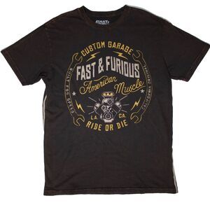 Affliction Fast & Furious Universal Faded Black T-Shirt USA Made Men Size L (B4)